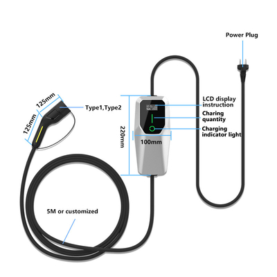 3.5kW 7kW 11kW Ev Carregador Ac Carregador portátil IP65 impermeável
