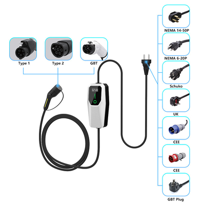 3.5kW 7kW 11kW Ev Carregador Ac Carregador portátil IP65 impermeável