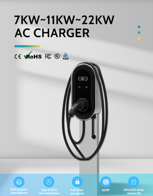 KIWI LCD Mini Opcc 220V Estação de Carregamento Tipo 2 Carregador EV CCS de 7kW para Carros Elétricos