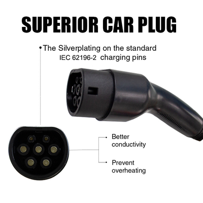 Cabo portátil de carregamento de veículos elétricos KIWI Tipo 1 a Tipo 2 Classe de chama UL94-V0