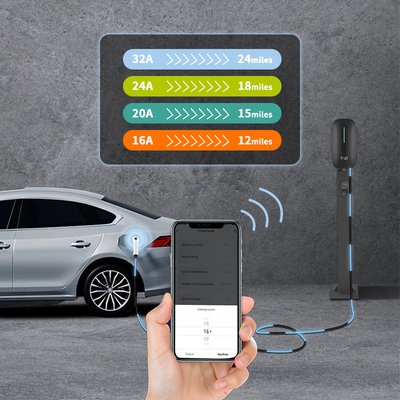 Carregador de automóvel portátil de carga rápida de 7 kW DC 220V EV com detecção de temperatura de conexão e suporte de piso montado na parede