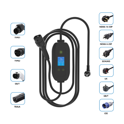 Carregador de veículos elétricos portátil de fase única montado na parede de 3,5 kW com carga por tomada e detecção de isolamento